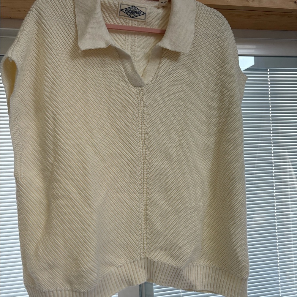 Weatherproof Cream Knit Sleeveless Collared Sweater